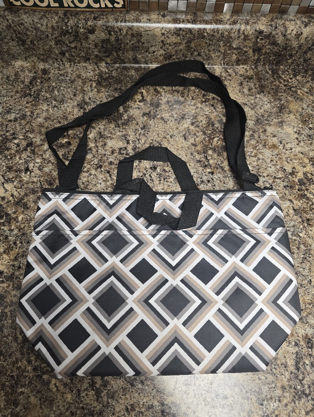 Geometric Pattern Black Gray and Beige Tote Bag